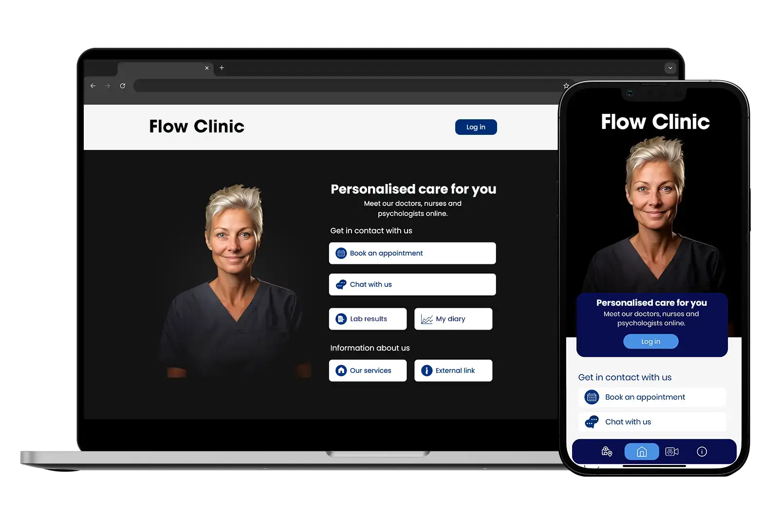 Curoflow practice management software patient portal with web interface and app.